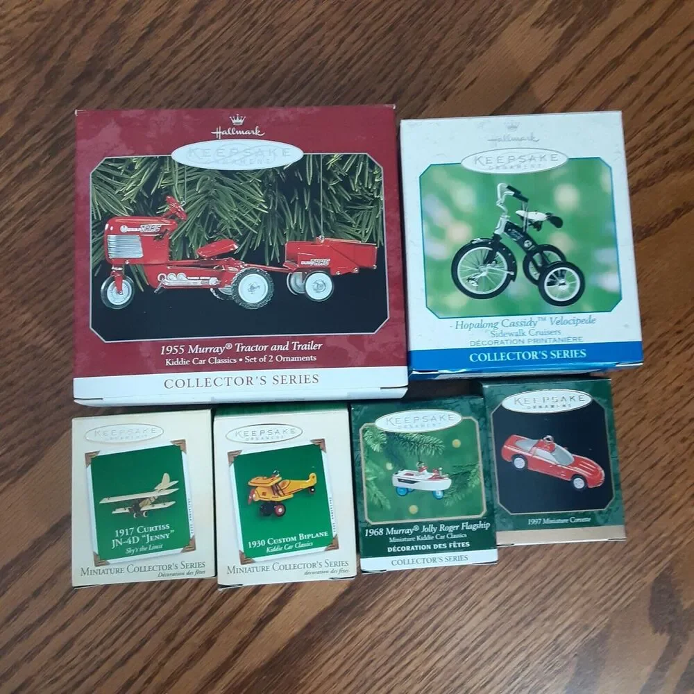 Vtg Hallmark Keepsake Lot Of 6 Tractor Hopalong Cassidy Mini Corvette Plane